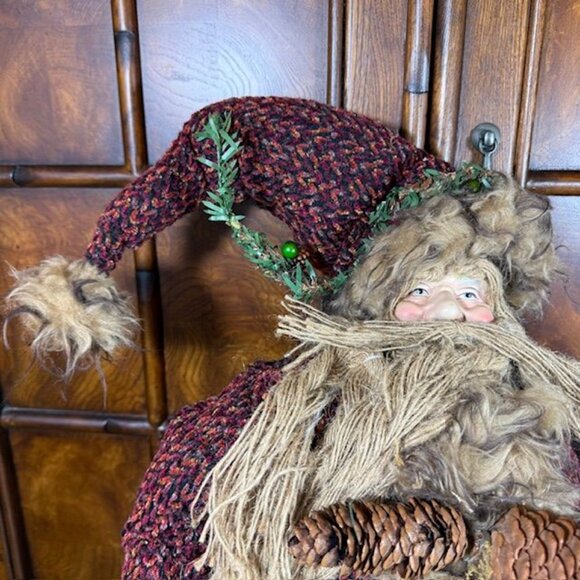 Vintage 25" Olde World Faux Fur Burgundy Tweed Braided Beard Metal Lantern Santa - Picture 10 of 12